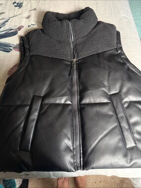BearPaw Black Faux  Puffer Vest with Sherpa Collar